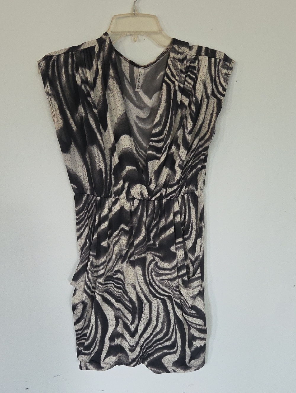 Sleeveless Zebra-Print Mini Dress in Black and Grey